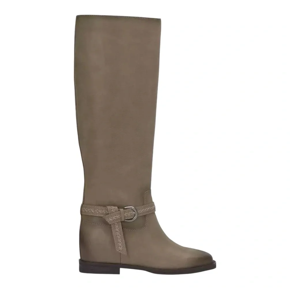 Lucky Brand Maltet Tall Buckle Riding Boots Silver Cloud Leather